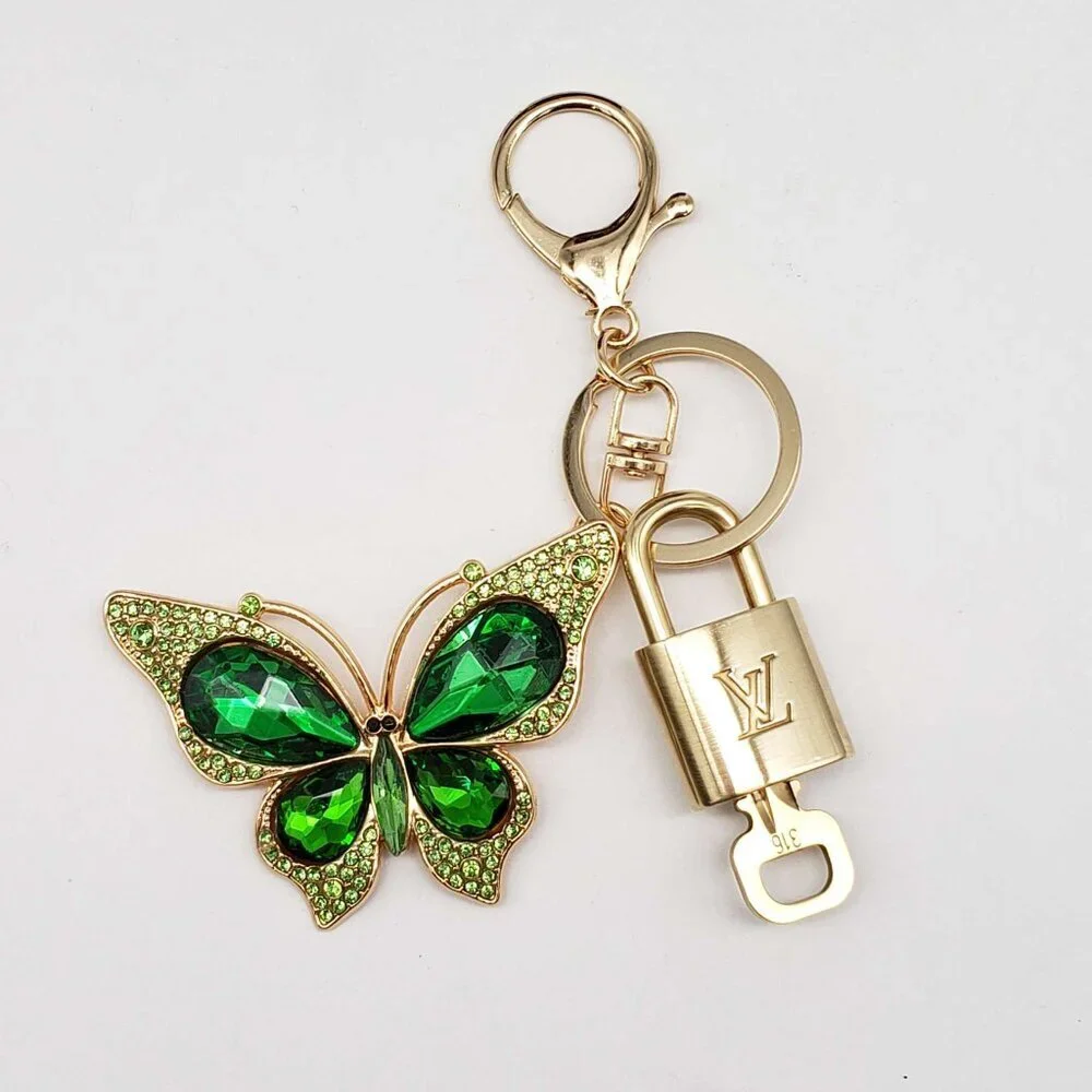 LV Gold Padlock Authentic 🔑 Luxury Bag Charm w/ Unbranded Butterfly Keychain